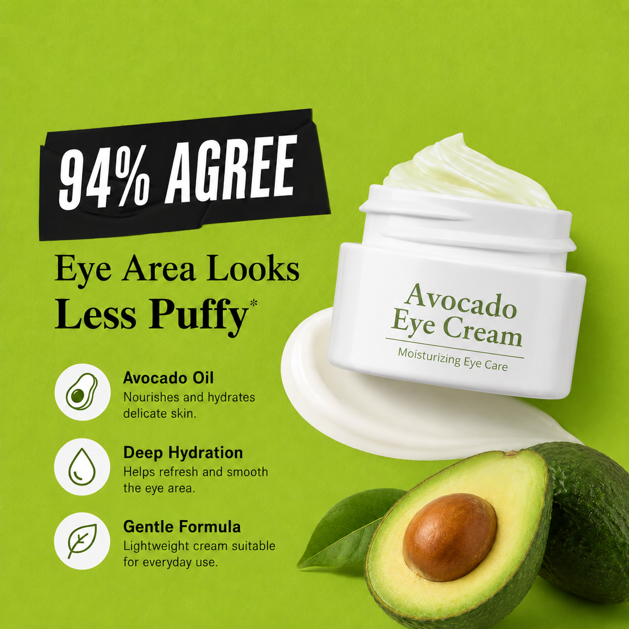 Jelenevia Avocado Eye Cream – Hydrating Under-Eye Treatment for Puffiness,😍 Dark Circles & Fine Lines😍