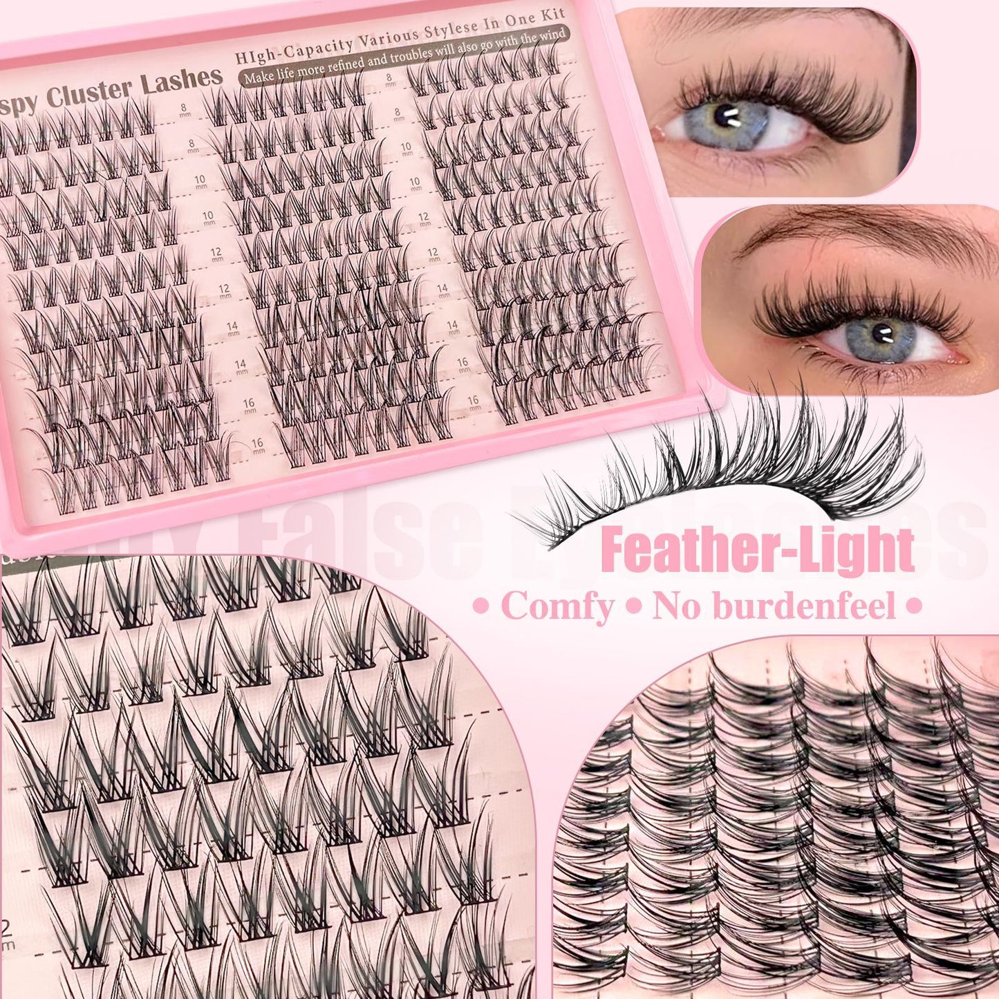JELENEVIA Manga Lash Clusters With Spikes Wispy Cluster Eyelash Extensions Fluffy Anime Eyelashes Clusters Reusable Faux Mink Fairy Individual Lash
