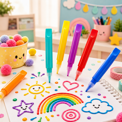 😍6-Pack Colorful Popcorn Puffy Pens🍿 for Kids – Fun 3D Bubble Art Markers for DIY Drawing, Birthday Cards, Greeting Cards & Creative Crafts