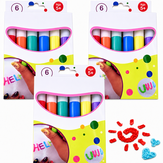 😍6-Pack Colorful Popcorn Puffy Pens🍿 for Kids – Fun 3D Bubble Art Markers for DIY Drawing, Birthday Cards, Greeting Cards & Creative Crafts