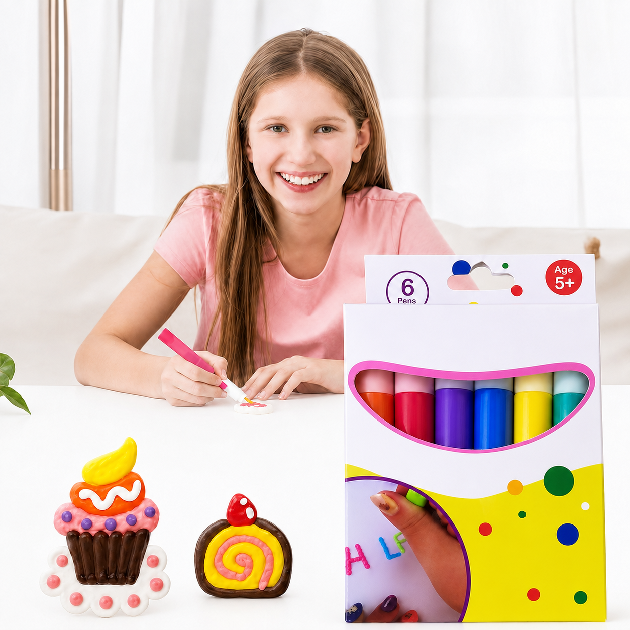 😍6-Pack Colorful Popcorn Puffy Pens🍿 for Kids – Fun 3D Bubble Art Markers for DIY Drawing, Birthday Cards, Greeting Cards & Creative Crafts