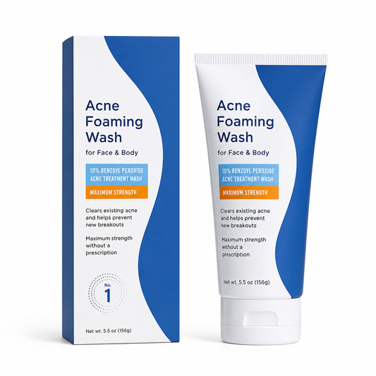 10% Benzoyl Peroxide Foaming Face & Body Cleanser – Maximum Strength Daily Wash for Acne-Prone Skin, Helps Remove Excess Oil and Pore Buildup, 5.5 oz
